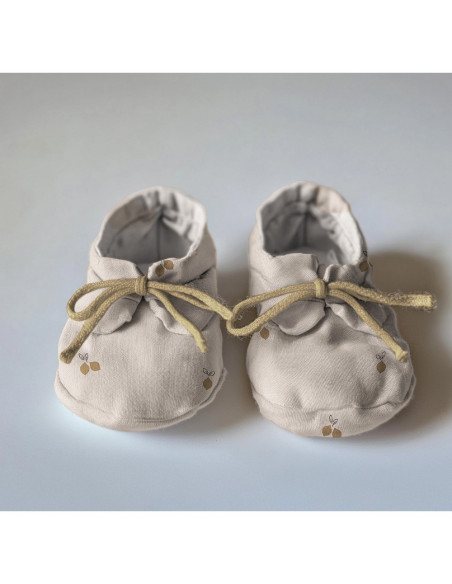 Tissu, Popeline de Coton Fruits, Naturel & Beige, Laize 150 cm, 100% Coton Bio 135g/m²
