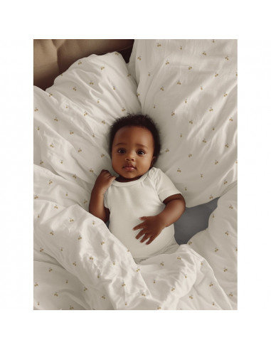 Tissu, Popeline de Coton Fruits, Naturel & Beige, Laize 150 cm, 100% Coton Bio 135g/m²