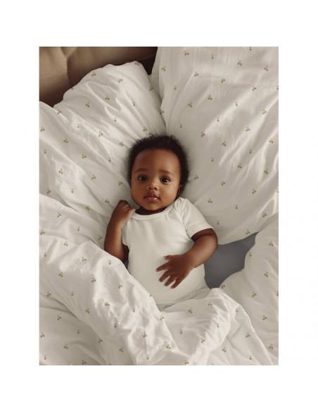 Tissu, Popeline de Coton Fruits, Naturel & Beige, Laize 150 cm, 100% Coton Bio 135g/m²