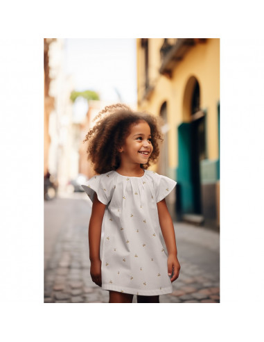 Tissu, Popeline de Coton Fruits, Naturel & Beige, Laize 150 cm, 100% Coton Bio 135g/m²
