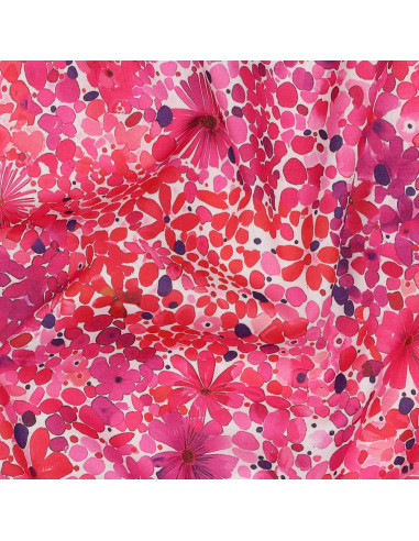 Tissu, Voile de Coton Fleuri, Fuchsia, Laize 138 cm, 100% Coton 70g/m²