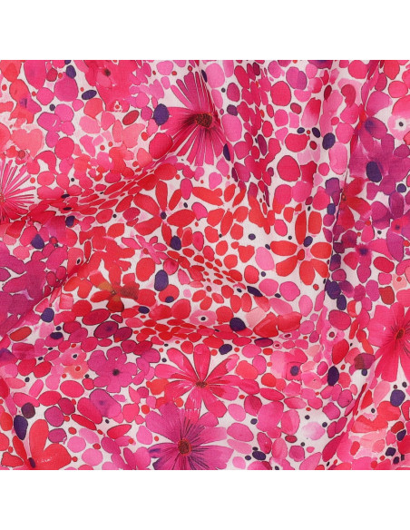 Tissu, Voile de Coton Fleuri, Fuchsia, Laize 138 cm, 100% Coton 70g/m²