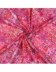 Tissu, Voile de Coton Fleuri, Fuchsia, Laize 138 cm, 100% Coton 70g/m² 2