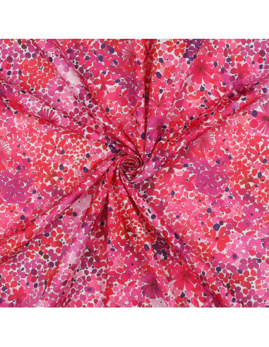 Tissu, Voile de Coton Fleuri, Fuchsia, Laize 138 cm, 100% Coton 70g/m²