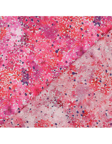 Voile de coton, impression digitale, fleurs fuchsia