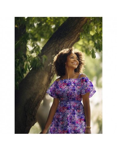 Voile de coton, impression digitale, fleurs fuchsia