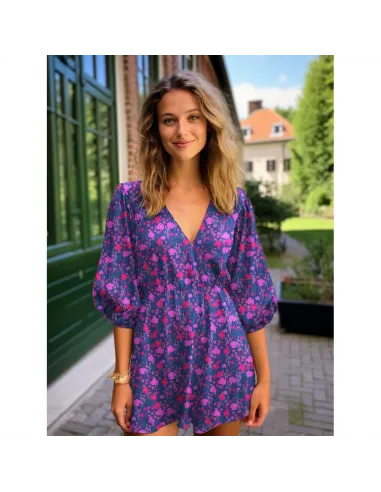 Tissu, Viscose Ecovero Fleuri, Roses & Orange, Laize 138 cm, 100% Viscose Ecovero 115g/m²