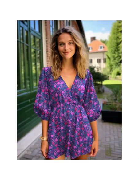 Tissu, Viscose Ecovero Fleuri, Roses & Orange, Laize 138 cm, 100% Viscose Ecovero 115g/m²