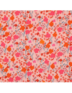 Viscose Ecovero, impression digitale, fleurs roses & orange