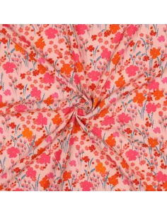 Tissu, Viscose Ecovero Fleuri, Roses & Orange, Laize 138 cm, 100% Viscose Ecovero 115g/m² 2