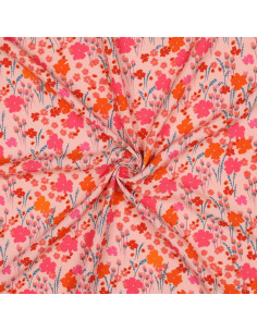 Viscose Ecovero, impression digitale, fleurs roses & orange 2