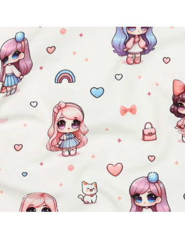 Jersey de coton, impression digitale, poupées