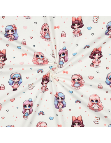 Jersey de coton, impression digitale, poupées