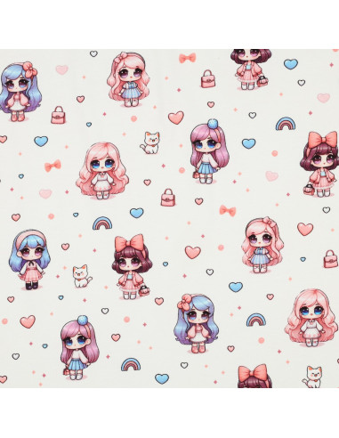 Jersey de coton, impression digitale, poupées