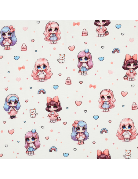 Jersey de coton, impression digitale, poupées