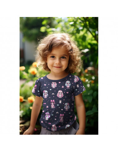 Tissu, Jersey de Coton Imprimé Poupées, Fantaisie Enfantine, Laize 148 cm, Coton Stretch