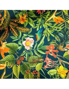 Tissu, Toile d'Extérieur Tropicale Bora Bora, Pétrole, Laize 145 cm, 100% Polyester 190g/m²