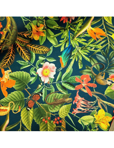 Tissu, Toile d'Extérieur Tropicale Bora Bora, Pétrole, Laize 145 cm, 100% Polyester 190g/m²