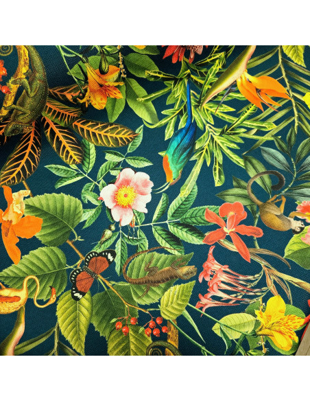 Tissu, Toile d'Extérieur Tropicale Bora Bora, Pétrole, Laize 145 cm, 100% Polyester 190g/m²