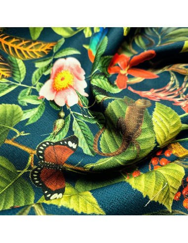 Tissu, Toile d'Extérieur Tropicale Bora Bora, Pétrole, Laize 145 cm, 100% Polyester 190g/m²