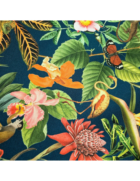 Tissu, Toile d'Extérieur Tropicale Bora Bora, Pétrole, Laize 145 cm, 100% Polyester 190g/m²