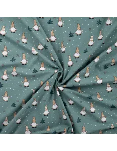 Tissu, Jersey de Coton Motif, Gnomes de Noël Vert Menthe, Laize 148 cm, Coton Stretch 2