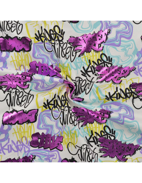 Tissu, French Terry Imprimé Graffiti, Urbain Street Art, Laize 150 cm, Coton Stretch