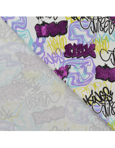 Tissu, French Terry Imprimé Graffiti, Urbain Street Art, Laize 150 cm, Coton Stretch 2