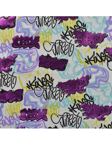 Tissu, French Terry Imprimé Graffiti, Urbain Street Art, Laize 150 cm, Coton Stretch
