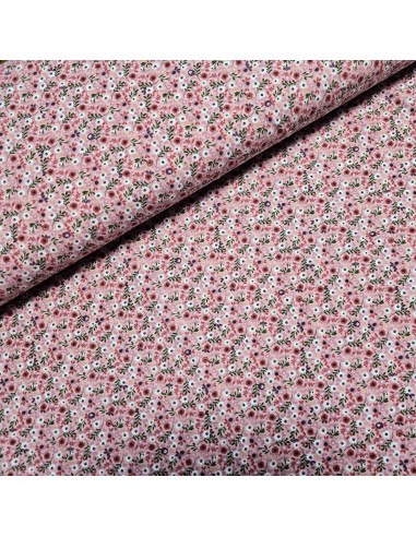 Tissu, Jersey de Coton Imprimé, Petites Fleurs Roses Délicates, Laize 150 cm, Coton Stretch