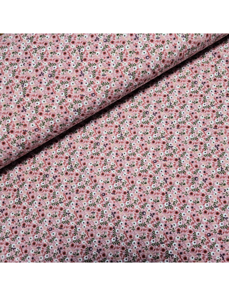Tissu, Jersey de Coton Imprimé, Petites Fleurs Roses Délicates, Laize 150 cm, Coton Stretch
