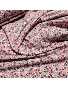 Tissu, Jersey de Coton Imprimé, Petites Fleurs Roses Délicates, Laize 150 cm, Coton Stretch 2