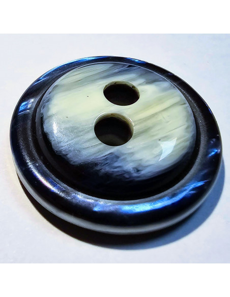 Bouton polyester 2 trous, 26mm, dégradé bleu et blanc