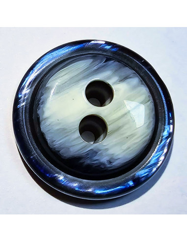 Bouton polyester 2 trous, 26mm, dégradé bleu et blanc