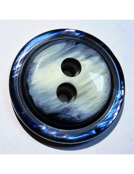 Bouton polyester 2 trous, 26mm, dégradé bleu et blanc