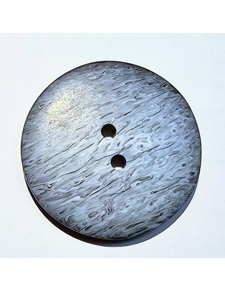 Bouton polyester 2 trous, 29mm, effet marbré noir et gris