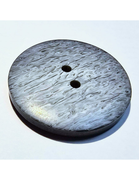 Bouton polyester 2 trous, 29mm, effet marbré noir et gris