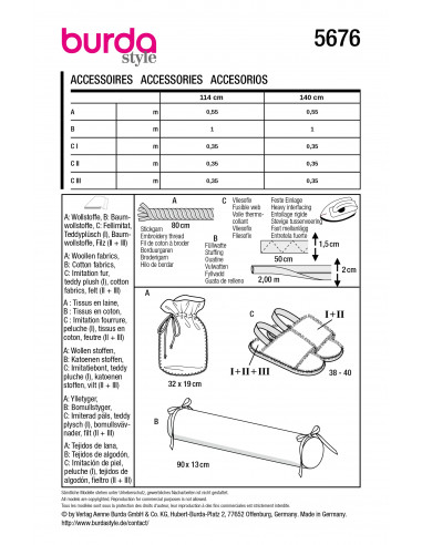Patron Burda 5676 - Housse et pantoufles