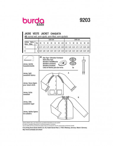 Patron Burda 9203 - Veste