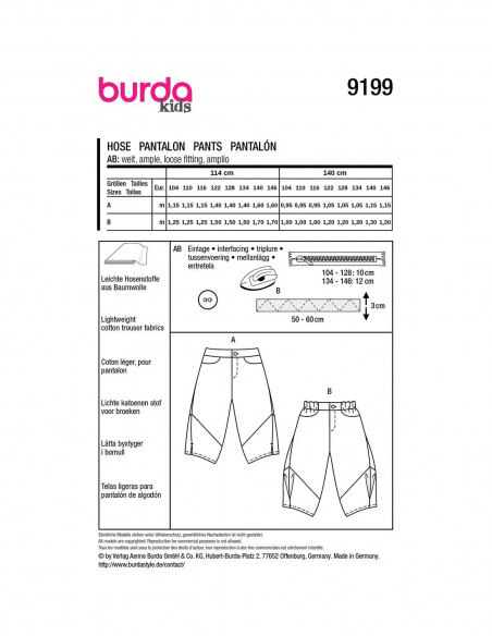 Patron Burda 9199 - Pantalon