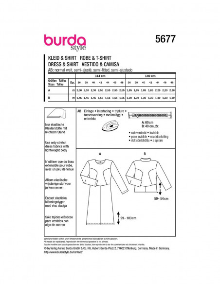 Patron Burda 5677 - Robe et T-shirt