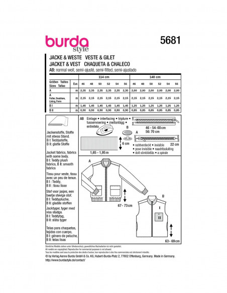 Patron Burda 5681 - Blouson et gilet