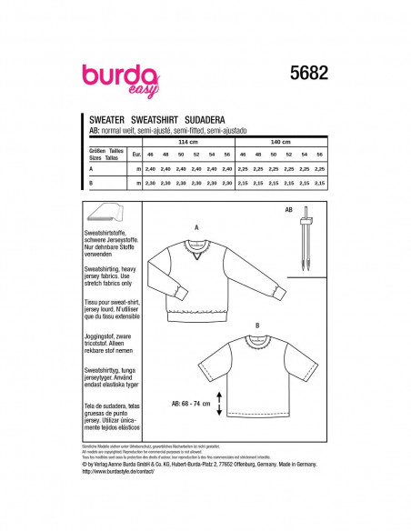 Patron Burda 5682 - Sweat-Shirt et t-shirt