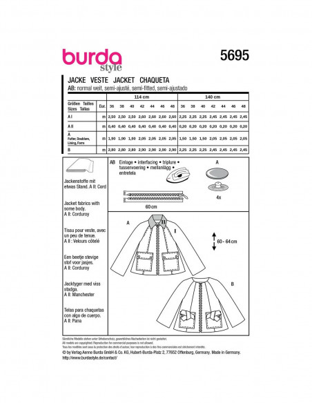 Patron Burda 5695 - Veste