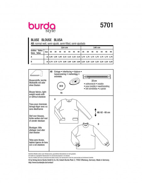Patron Burda 5701 - Chemisier