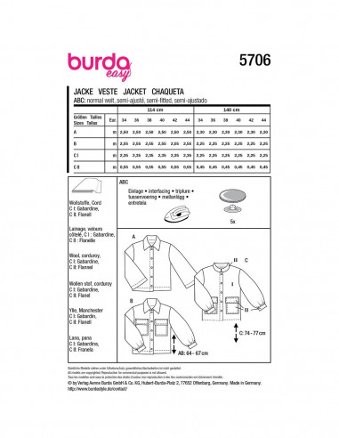Patron Burda 5706 - Veste