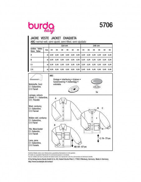 Patron Burda 5706 - Veste