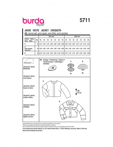 Patron Burda 5711 - Veste