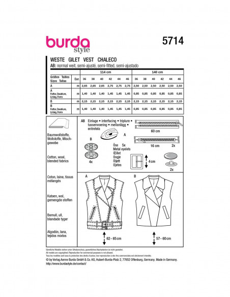 Patron Burda 5714 - Gilet