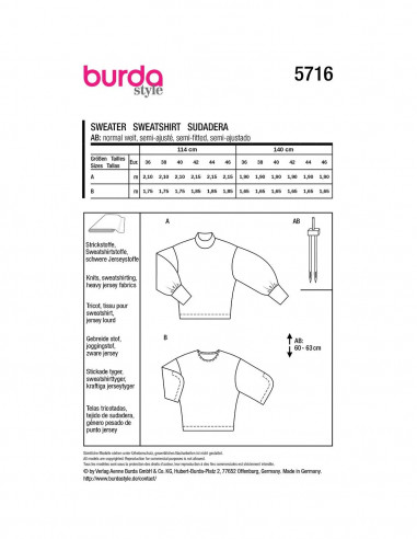 Patron Burda 5716 - Sweatshirt